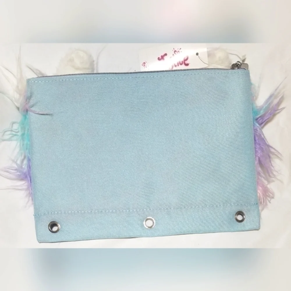 Justice Fuzzy Unicorn Themed Pencil/Pens Ring Binder Case